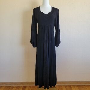 HolyClothing | Black Tie-Wast Bell Sleeve Renaissance Maxi Dress